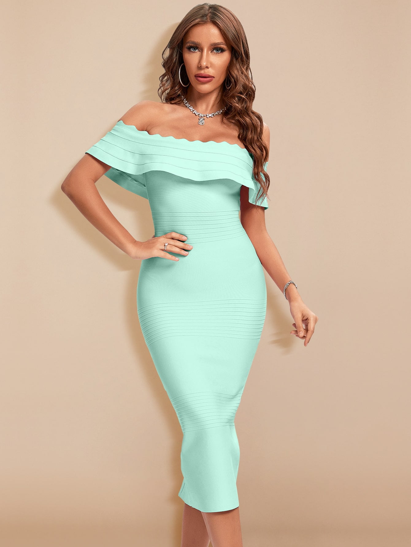 Ruffle Trim Off Shoulder Bandage Dress 