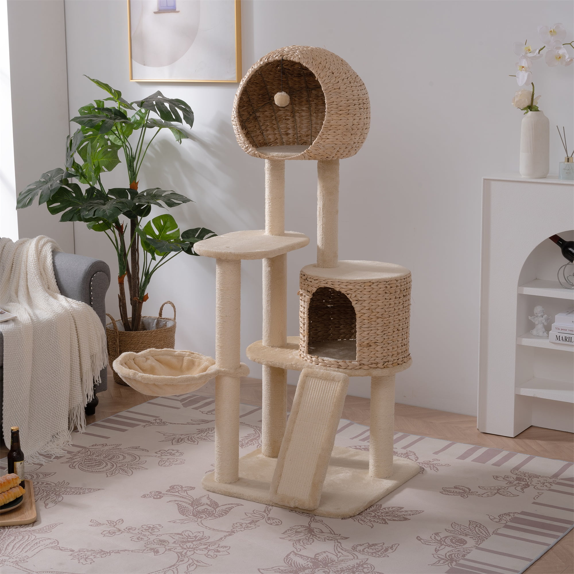 Pefilos 48" Modern Cat Tree Tower for Indoor Cats with Condo and Hammock, Cat Tree House for Kittens Climb Play, Rest, Beige Pefilos 48" Modern Cat Tree Tower for Indoor Cats with Condo and Hammock, Cat Tree House for Kittens Climb Play, Rest, Beige