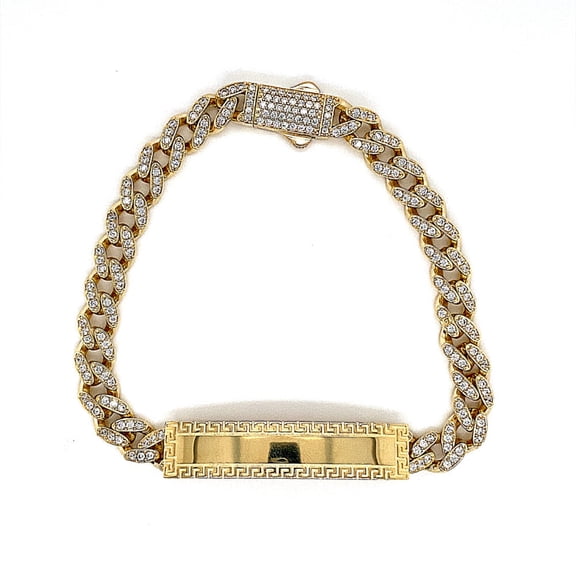 14k Hollow Monaco 8.5mm Cuban ID CZ Bracelet 8"