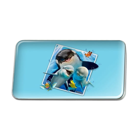 Ocean Selfie Picture Orca Killer Whale Dolphins Metal Rectangle Lapel Hat Pin Tie Tack Pinback