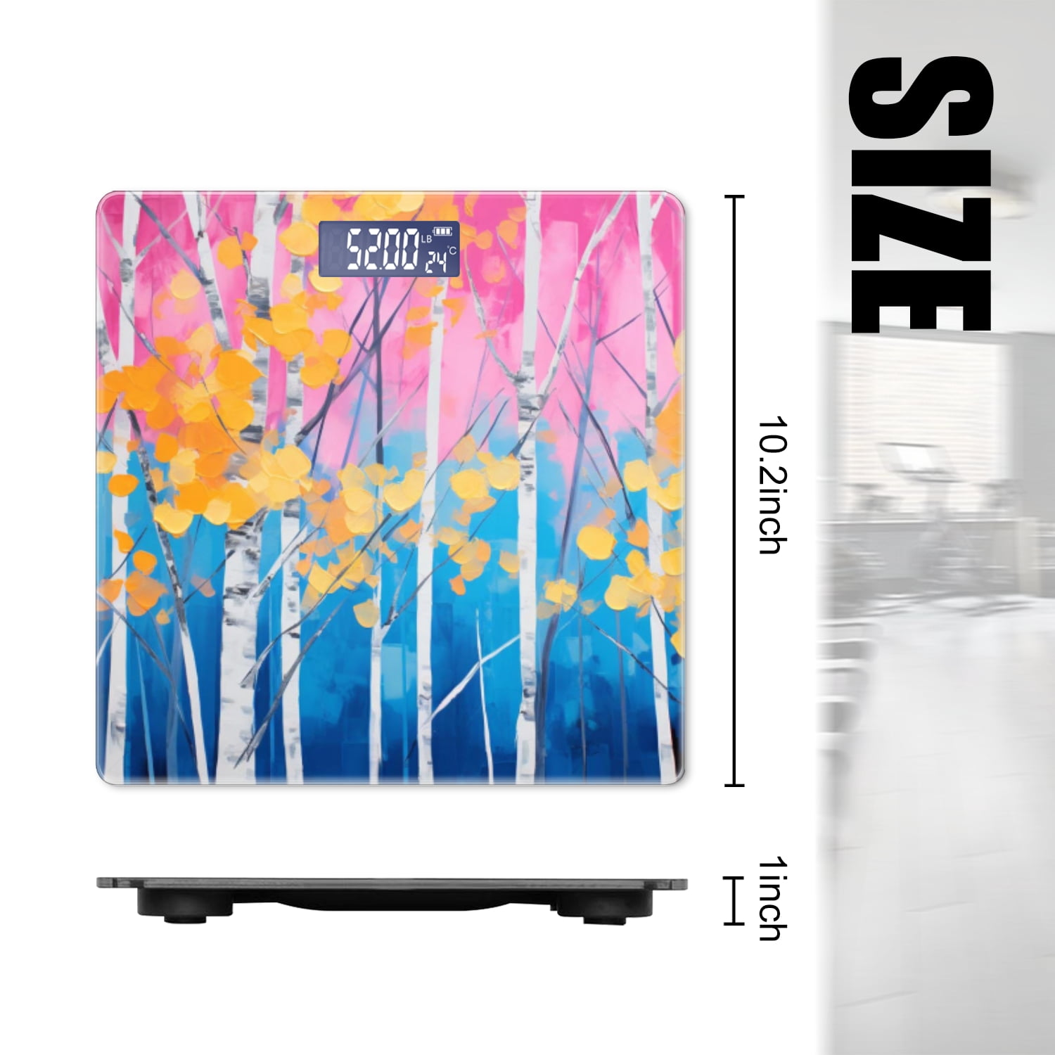 Bathroom Scale, Highly Accurate Digital Body Scale,Precisely Measures Weight up to 400 lbs-Painting Of Birch Trees With Yellow Leaves On Abstract Background