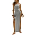 thumbnail image 2 of Mceream Robes Camisoles Dos Nu pour Femmes Grande Taille Fendue Haute Sans Manches Soirée Mariage Robe Maxi Col Bénitier Cocktail Sortie Robe Printemps Été Robe Grise P, 2 of 5