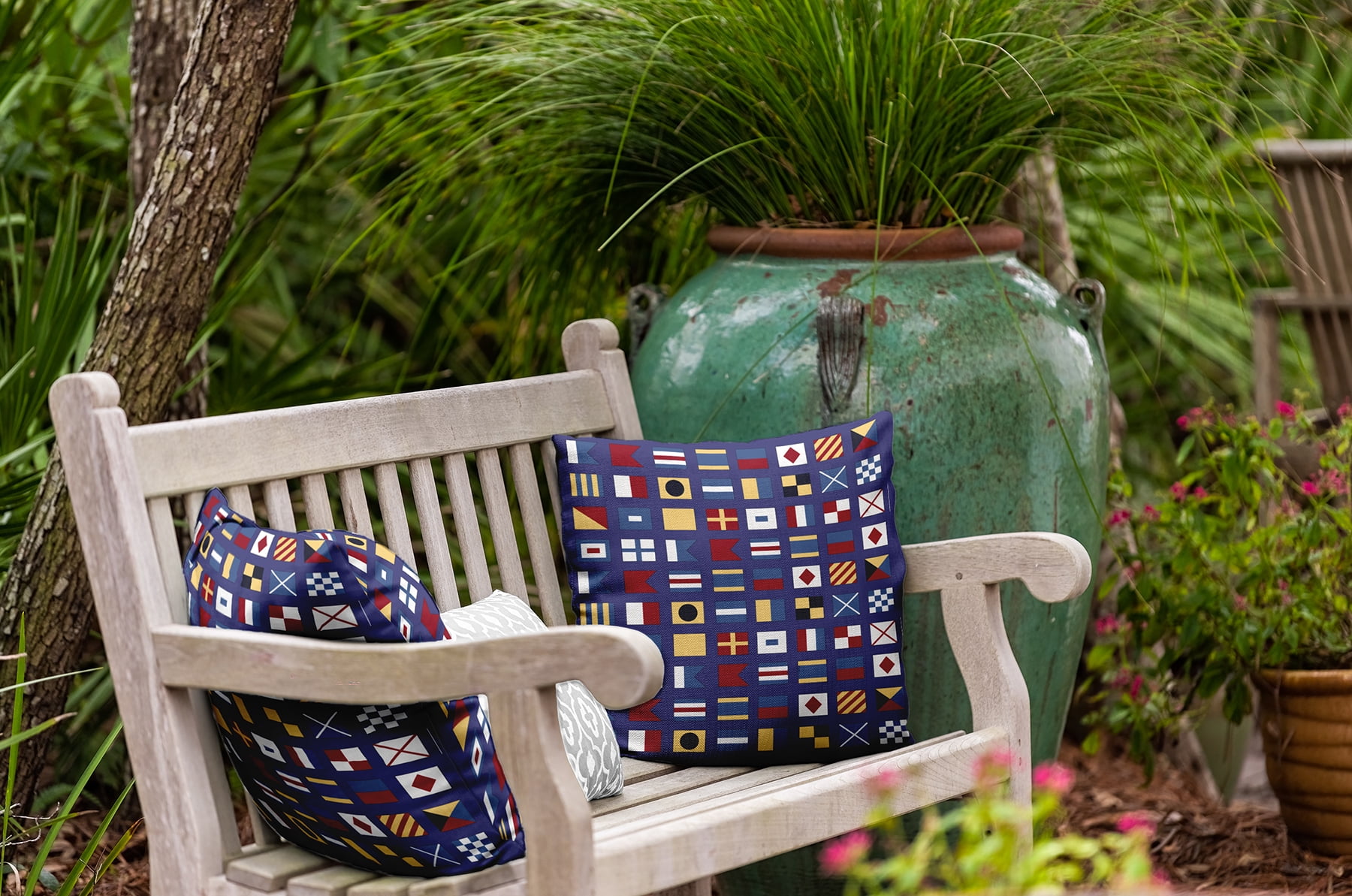 Simply Daisy 20" x 20" Nautical Flags Indoor/Outdoor Throw Pillow, Purplish Blue (1 count)