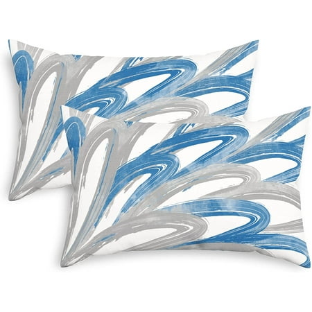 

CaliTime Throw Pillow Cases Pack of 2 Cozy Fleece Two-Tone Abstract Feather Decorative Cushion Covers for Couch Bed Sofa Farmhouse Decoration 16x16es Blue Grey