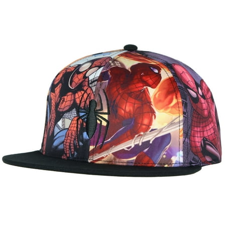Marvel Comics Spiderman Allover Sublimated Scenes Design Adult Adjustable Snapback Hat Baseball Cap OSFM
