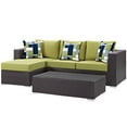 thumbnail image 1 of Lounge Sectional Sofa and Table Set, Rattan, Wicker, Dark Brown Green, Modern Contemporary Urban Design, Outdoor Patio Balcony Cafe Bistro Garden Furniture Hotel Hospitality, 1 of 6