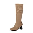 thumbnail image 2 of Hinvhai Women's Extra Wide Calf Knee High Boots Wide Width Chunky Heeled Boot Comfortable Plus Size Tall Long Gogo Boots for Women Khaki 9.5(43), 2 of 8