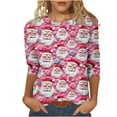 thumbnail image 3 of BiZtdJrK Today Prime Sales Women's 3/4 Sleeve Tops Christmas Cute Graphic Tees Trendy 3D Print Pullover Blouses Casual Round Neck Shirts Fall Clothes Pink 3XL, 3 of 6
