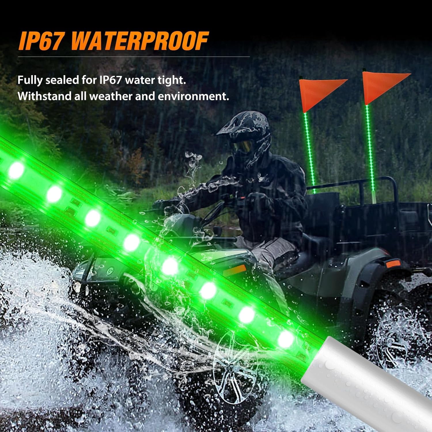 Nilight 1PCS 3FT LED Whip Light with Aluminum Base Green Color Safety Warning Pole Lighted Antenna Whips for RZR Polaris Dune Buggy Off-Road Truck UTV ATV