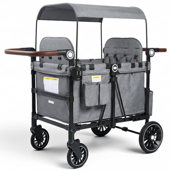 AILEEKISS Wagon Stroller for 4 Toddlers, 4-in-1 Baby Wagon with Canopy, 59 Pounds, Grey