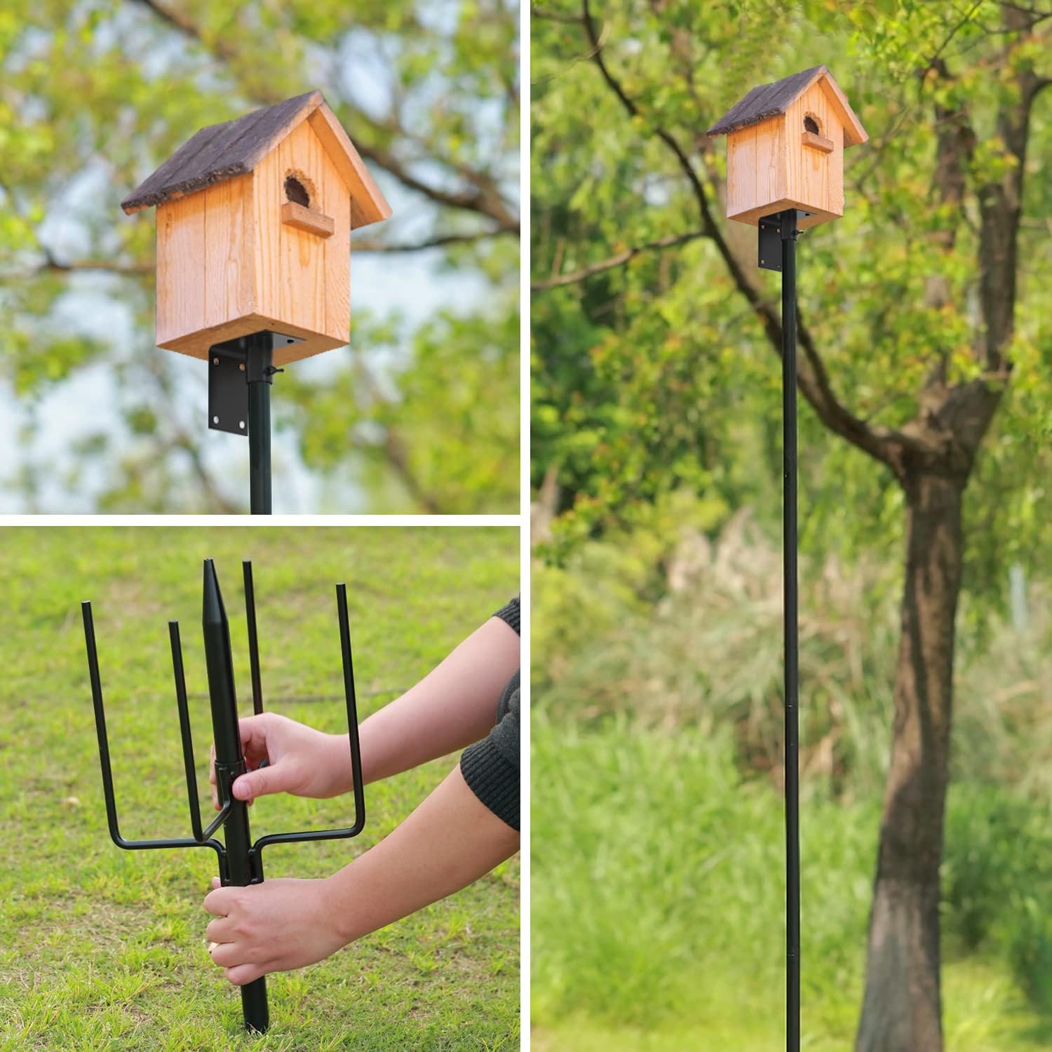 Bird House Pole Mount Kit 96 Inch - Adjustable Hummingbird Bird Feeder Post Support Rod Universal Stand Set with 5 Prongs for Outdoor, Yard, Garden Decor, Black