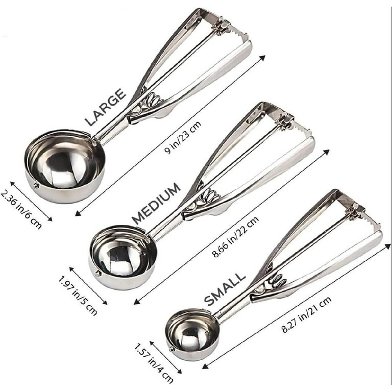 Cookie Scoops Set of 3 - Stainless Steel Durable Ice Cream Cookie Dough  Scooper for Baking Small Medium Large Size 1 +1.5 +2 Tablespoon