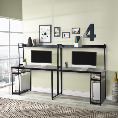 Tophomer Two Person Extra Long Computer Desk with Hutch Storage Shelves