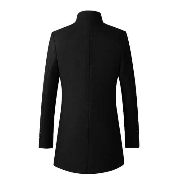 Aihuaihua Men's Trench Coat Wool Blend Slim Fit Top Coat Stand Collar Single Business Overcoat Black XL
