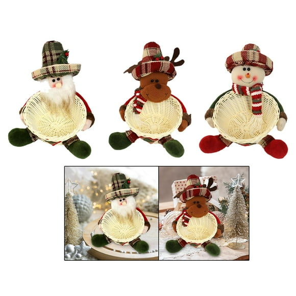 Adorno de Cesta Tejida para Decoración Navideña con Forma de Cuenco para Dulces para Estantería de Libros Y Mueble de TV