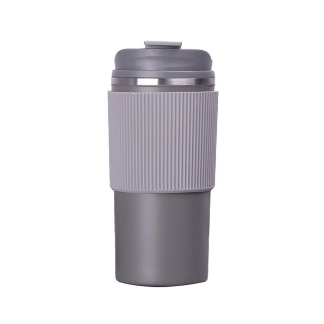 Taza de café de pared doble, resistente al calor, de silicona, para viaje, tazas portátiles ecológicas Con tapa hermética gris