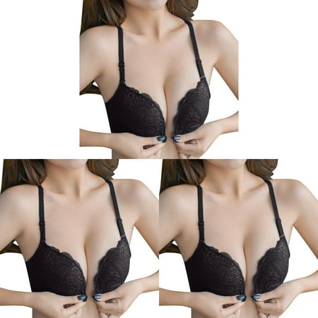 eamless Unlined Womens No Steel Ring Small Bras French Womens Front Close Small Bra T Back Plus Women Bra Set and Underwear Size Seamless Unlined ceangrtro Black (3Packs) Black (3Packs)