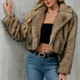 thumbnail image 3 of XPMWRP Women's Faux Fur Solid Color Jacket Winter Lapel Open Front Long Sleeve Fluffy Coat Warm Fashion Shaggy Furry Short Outerwear Yellow L, 3 of 9