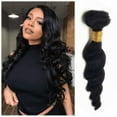 thumbnail image 2 of Ustar Unprocessed Remy Loose Wave Human Hair Weave Extensions Natural Black Color 1B - 18 inch, 2 of 2