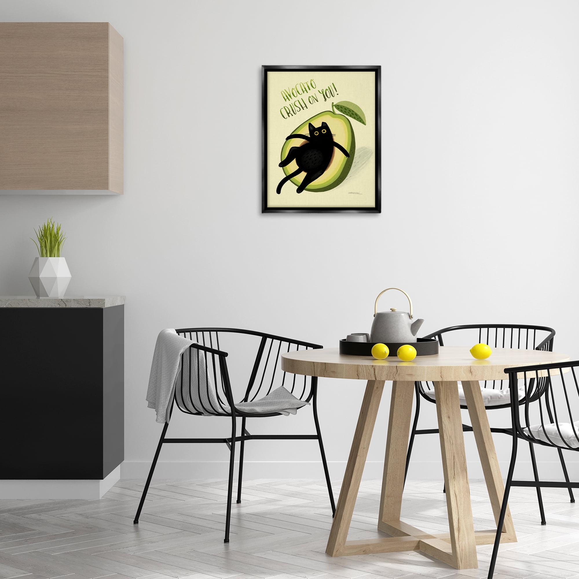 Stupell Industries Avocato Crush on You Animals Painting Black Floater Framed Canvas Art Print Wall Art, 17 x 21