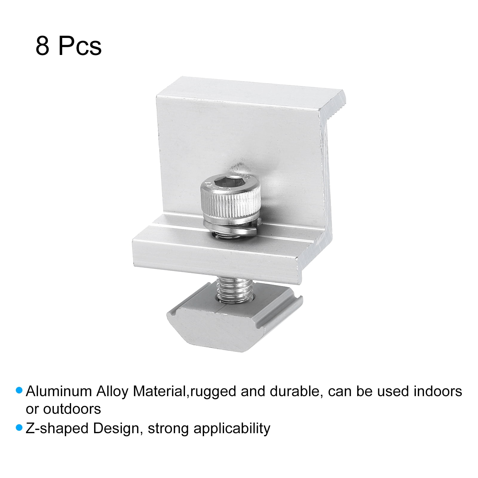Uxcell 8Pcs Solar End Clamp, 30mm Aluminum Adjustable Solar Panel Mounting Bracket Clamp Z Bracket Clamps, Silver