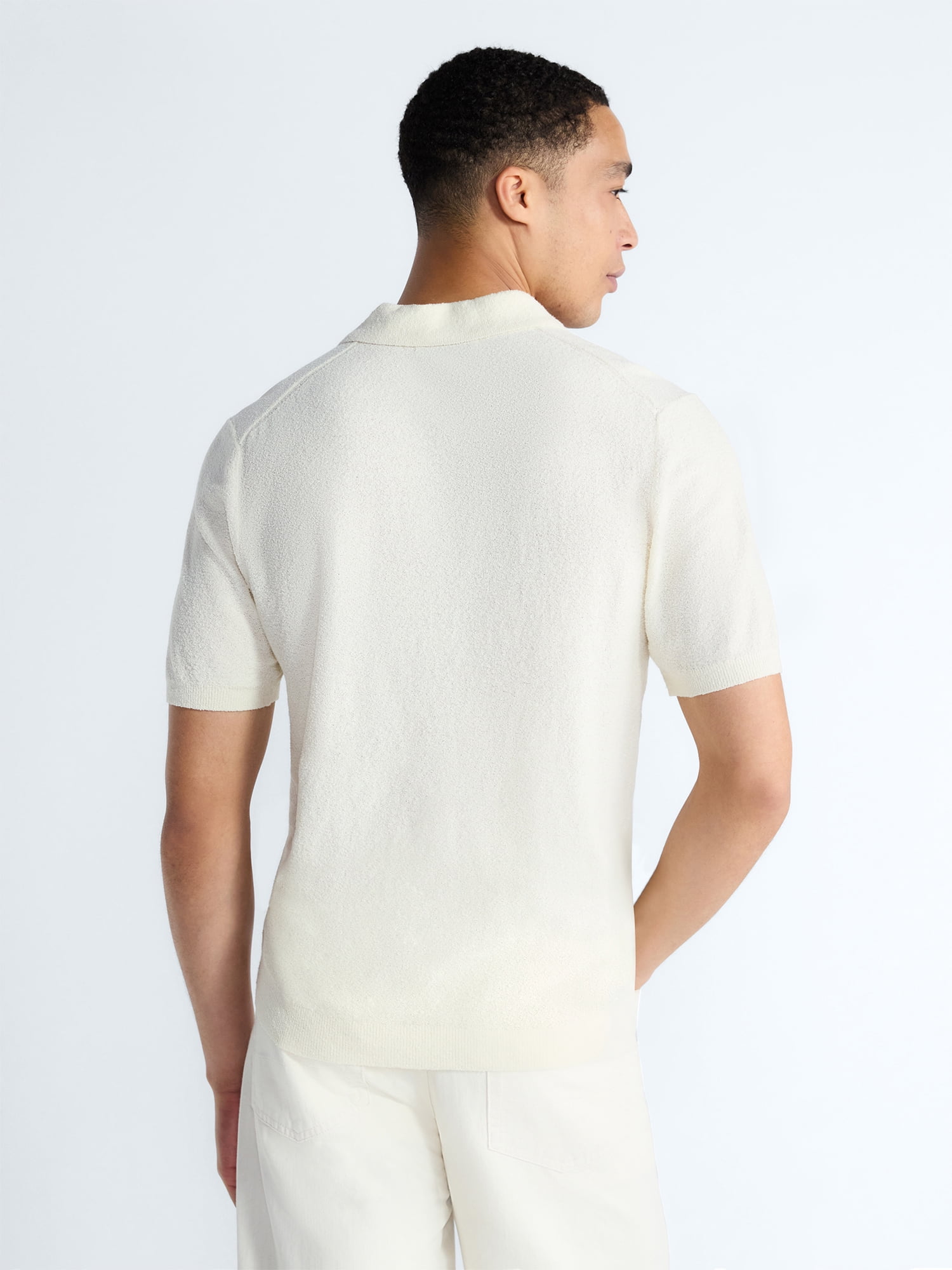 Free Assembly Men's Boucle Polo Sweater with Short Sleeves, Sizes XS-3XL