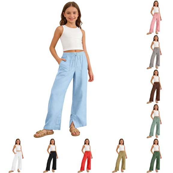 ZXLBBD Girls Elastic Waisted Pants Soft Stretch Comfy Everyday Playwear Trousers with for Toddler Kids Fashion Casual Outdoor,Light Blue,Size 11 Y-12 Y