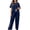 Navy Blue, variant on Musefolio Women's Pajama Sets Summer Short Sleeve Round Neck Comfort Fit Solid with Print Casual Sleepwear 1X-5X