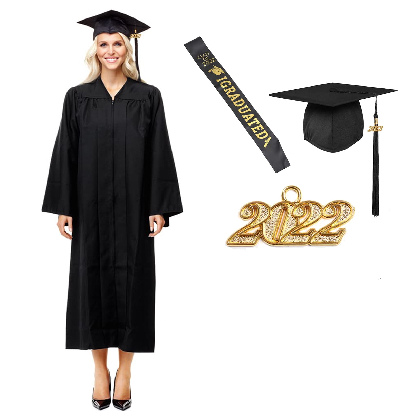 Buy 2022 Graduation Gown and Cap with Tassel Unisex Academic Cap and ...