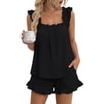 thumbnail image 2 of Womens Pajama Set 2 Piece Summer Sleepwear Ruffle Tank Top and Shorts Cute Bridal Lounge Outfit, 2 of 7