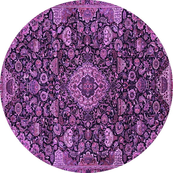 Ahgly Company Indoor Round Medallion Purple Traditional Area Rugs, 6' Round