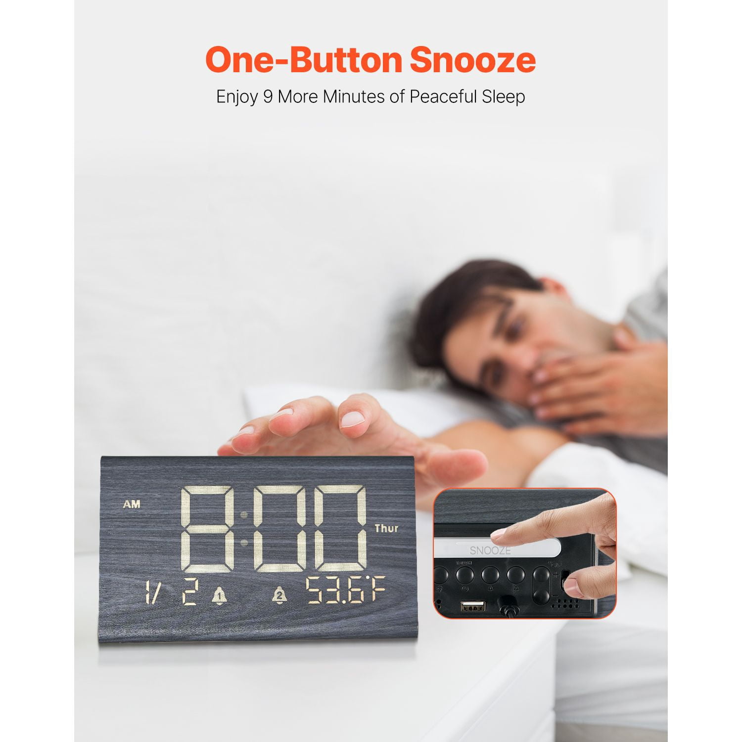 Dual Alarm Digital Clock with Adjustable Volume, 3 Volume Levels 9-Minute Snooze, Battery Operated Desk Clock for Bedroom Office Wake Up