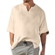 thumbnail image 1 of Men's Solid Color Pleated Quarter Sleeve Top Men's Retro V-Neck Top6XL, 1 of 5