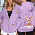 thumbnail image 2 of Ladies Christmas Printed Zipper Long Sleeve Hoodie with Drawstring and Pocket for Casual Wear, 2 of 8
