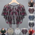 thumbnail image 4 of MYG Femmes Rétro Années 1920 Châle à Paillettes Perlées en Maille Transparente Broderie Feuille Boléro Fête, 4 of 9