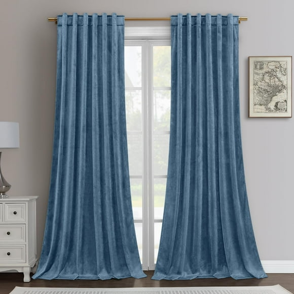 HOMEIDEAS Stone Blue Velvet Curtains 52 X 84 Inches, 2 Panels Light Blue Room Darkening Curtains/Drapes, Thermal Insulated Pocket Back Tab Window Curtains for Living Room