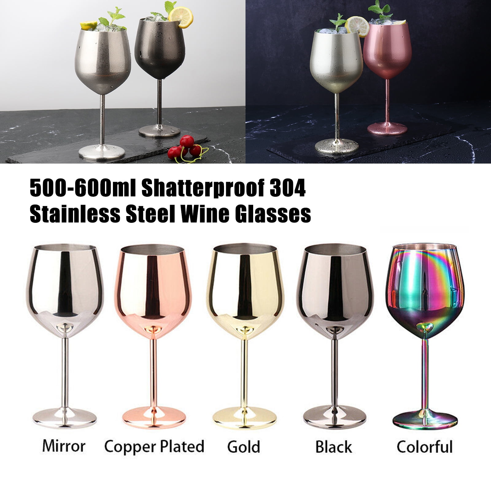 4PCS Wine Glass Goblets 300ml Stainless Steel Bar Patio Spa Barware Drinking Cup 