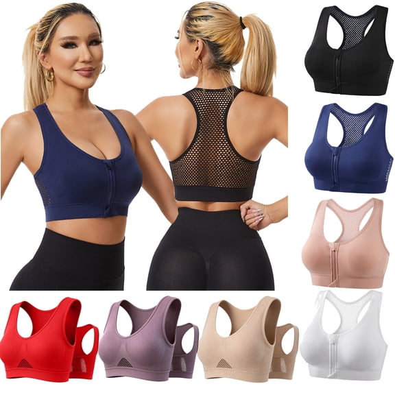 UVEASISHA Women's Sports Bras Push Up Zipper Front Closure Bra Hollow Out Racerback Bra Comfort Workout Cropped Tank Top Running Yoga Bras Navy S