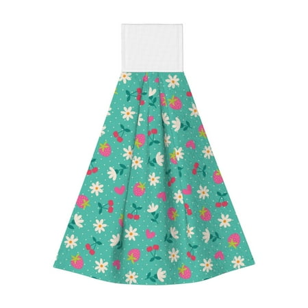 

Gaeub Cherry Strawberry Floral Print Hand Towels with Hook Hanging Tie Towels Coral Velvet Dishtowels for Bathroom Restroom Home Decor