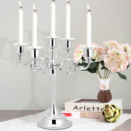 Candleabras Metal Candle Holder 5-arms Candle Stand Vintage Candle Holder Wedding Event Candelabra Candle Stick(Silver) ()
