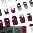 thumbnail image 4 of Halloween Medium Press On Nails 24Pcs, Dark Red Green Contrast Glitter Ghost Fake Nails Set, Spooky Metallic False Nails Kit for Party Costume Daily Wear Women Girls, 4 of 7