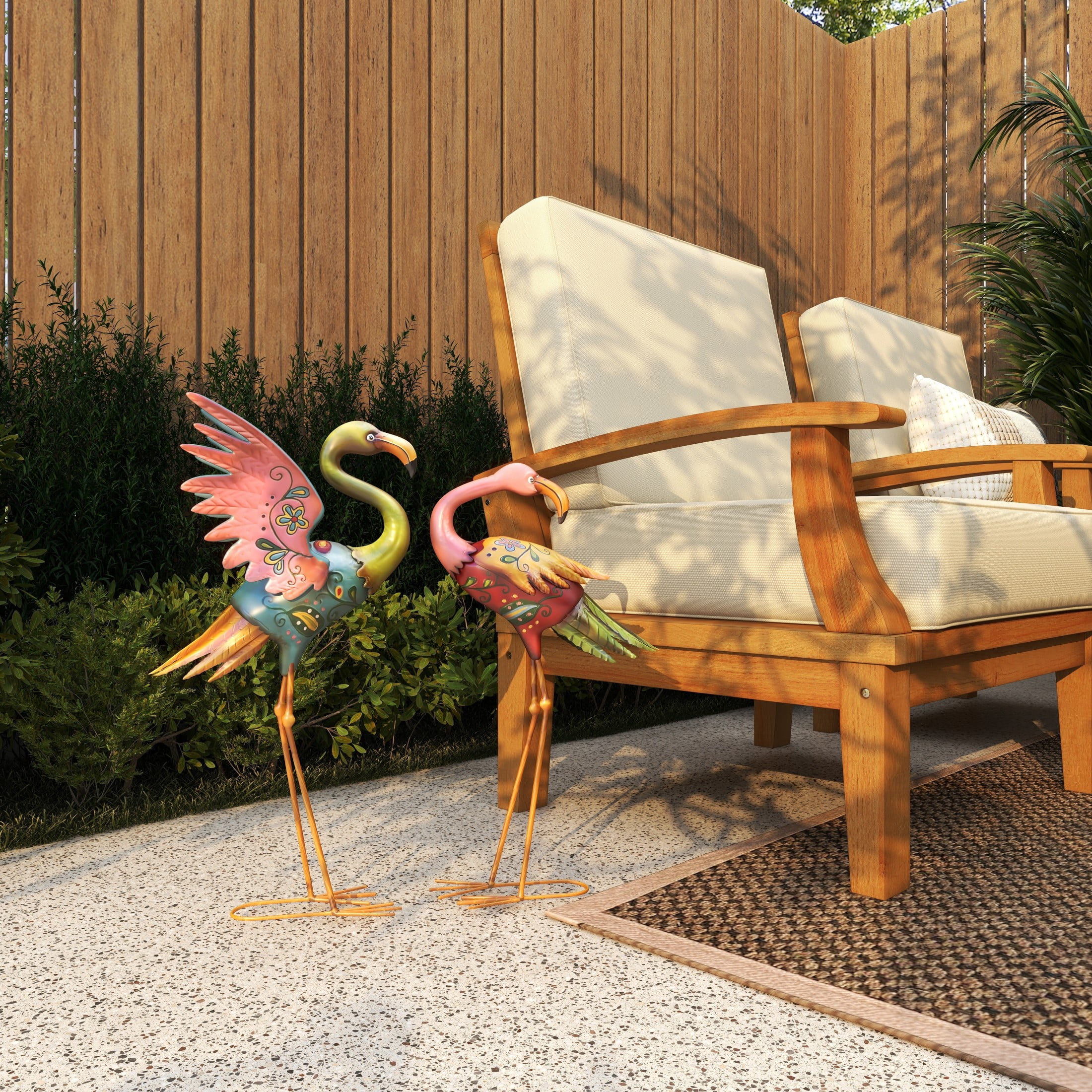 DecMode 28" Indoor Outdoor Embossed Standing Flamingo Garden Sculpture (2 Pack)