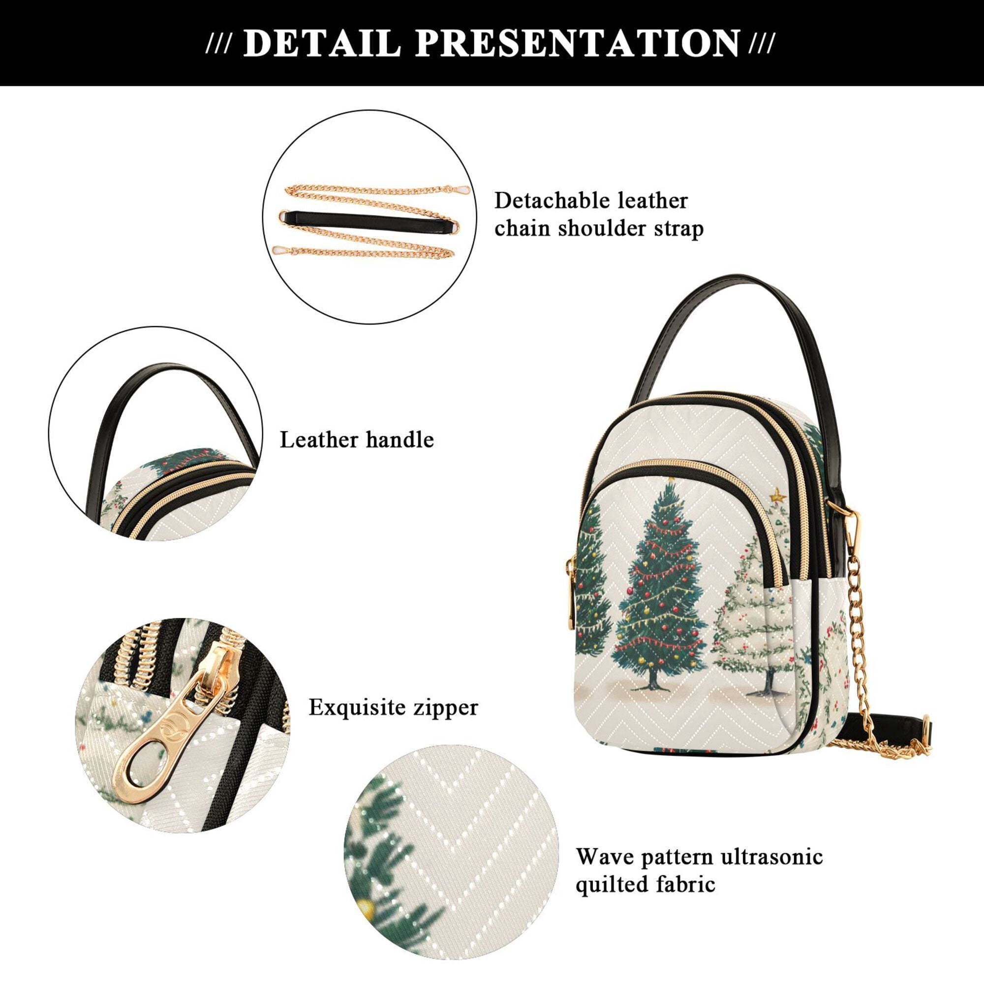 FORMRS Crossbody Bag for Women Quilted Travel Shoulder Cell Phone Purse with Chain Strap Handbag, Hand Drawn Christmas