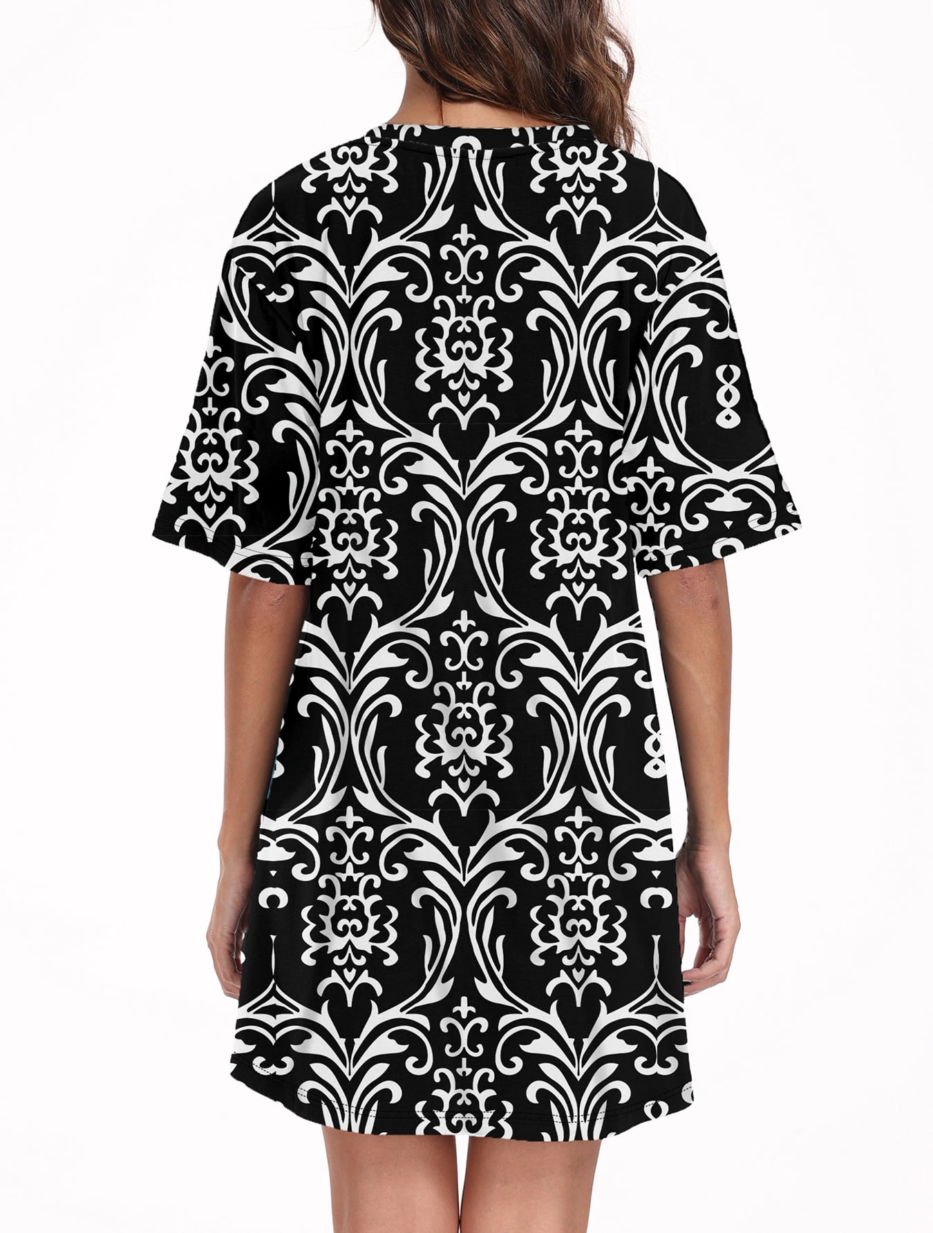 DreamFish Nightgowns for Women V Neck Short Sleeve Knee Length Sleep Dress,  Woman Sleepshirt/Nightshirts/Sleepwear 
