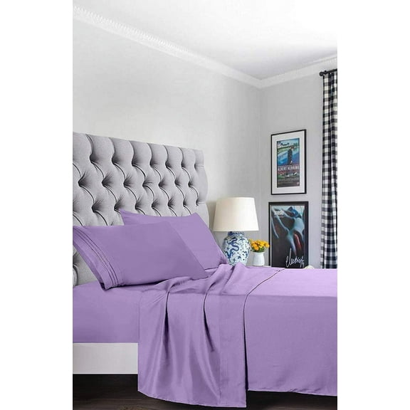 6 Piece Bed Sheets ,Flat Sheet,Fitted and Pillowcase 1800 Series Bed Sheet set-King Lilac