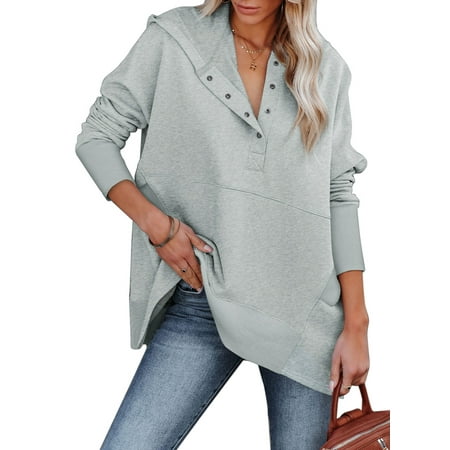 Sidefeel Womens Fashion Hoodies Sweatshirts Casual Long Sleeve Button Up Hooded Tops