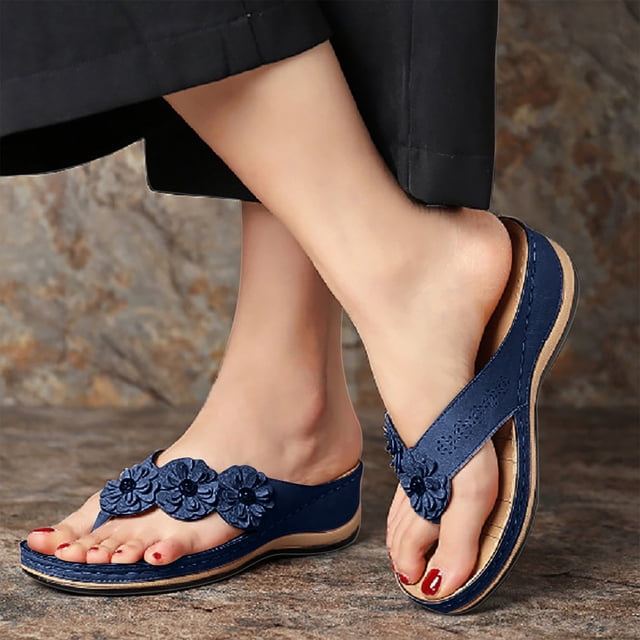 RKSTN Pantoufles pour Femmes Sandales Orthopédiques Extensibles à Enfiler Sandales Tissées de Plage à Semelle Compensée Pantoufles Chaussures,Pantoufles pour Femmes Intérieur Extérieur