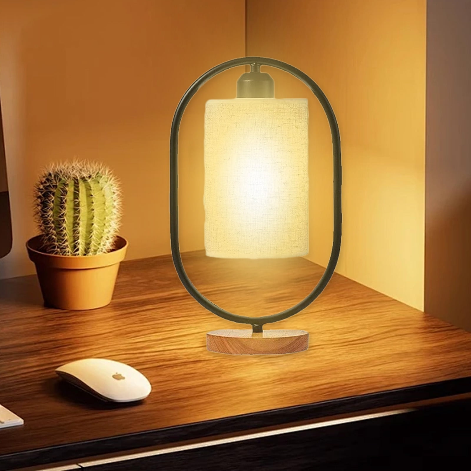 potrochi Small Table Lamp for Bedroom - Bedside Lamps for Nightstand, Minimalist Night Stand Light Lamp with Round Linen Fabric Shade, Desk Reading Lamp for Kids Room Living Room Office Dorm