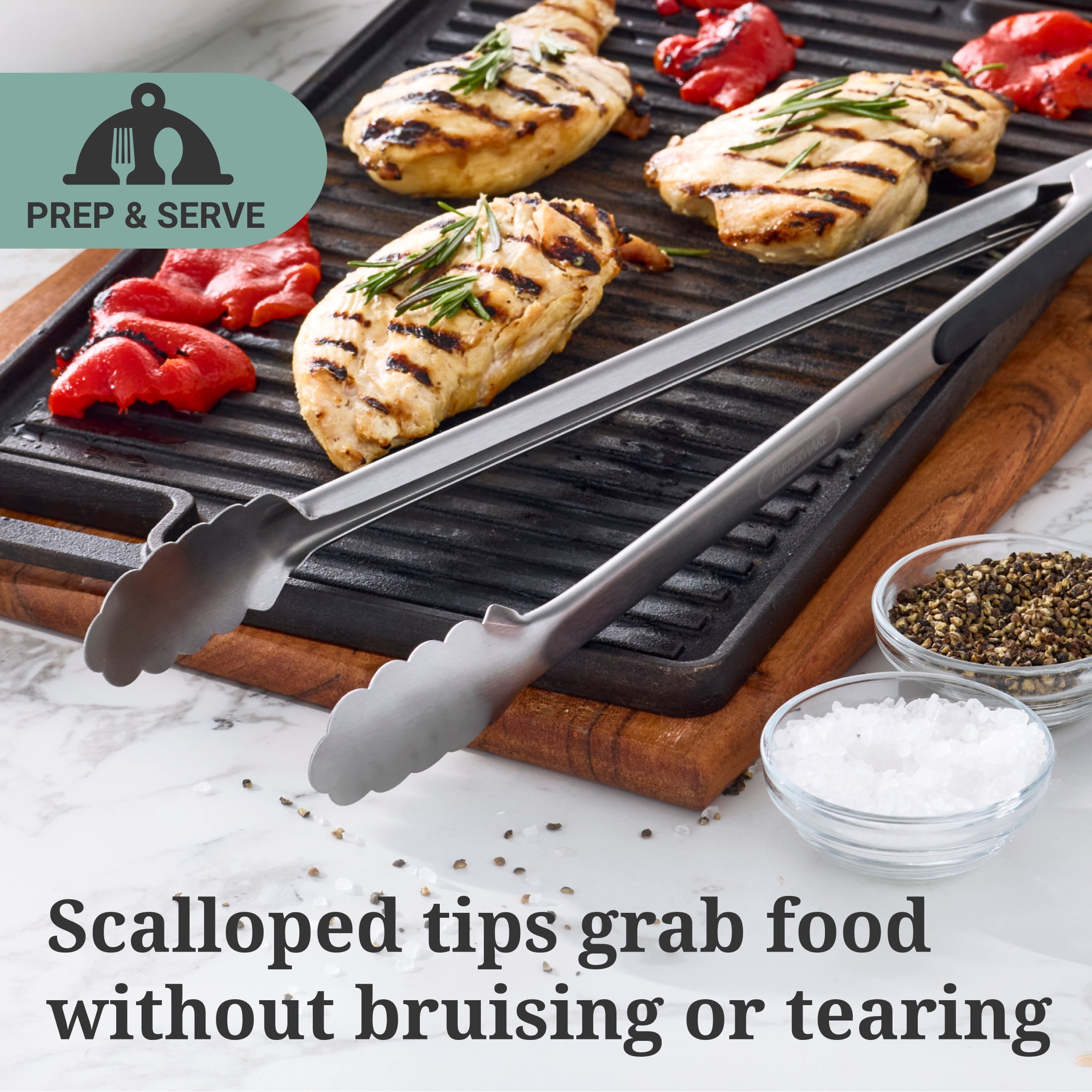 Farberware Professional 18-inch Stainless Steel Locking Food Tongs with Soft Sides