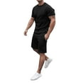 thumbnail image 2 of Men's 2 Piece Outfit Set Summer Solid Color Short Sleeve Tee And Casual Knee Length Shorts Comfortable Daily Wear,Black,L, 2 of 7